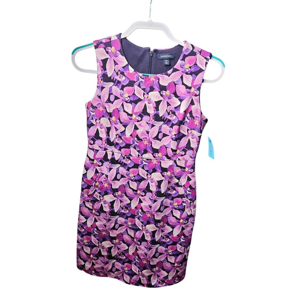 Lands End Womens 6P Sleeveless Floral Dress Purple & Pink